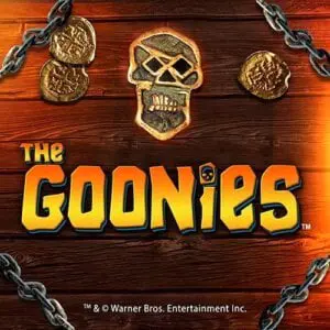 Ilustrasi karakter dari film The Goonies di sekitar gulungan slot.